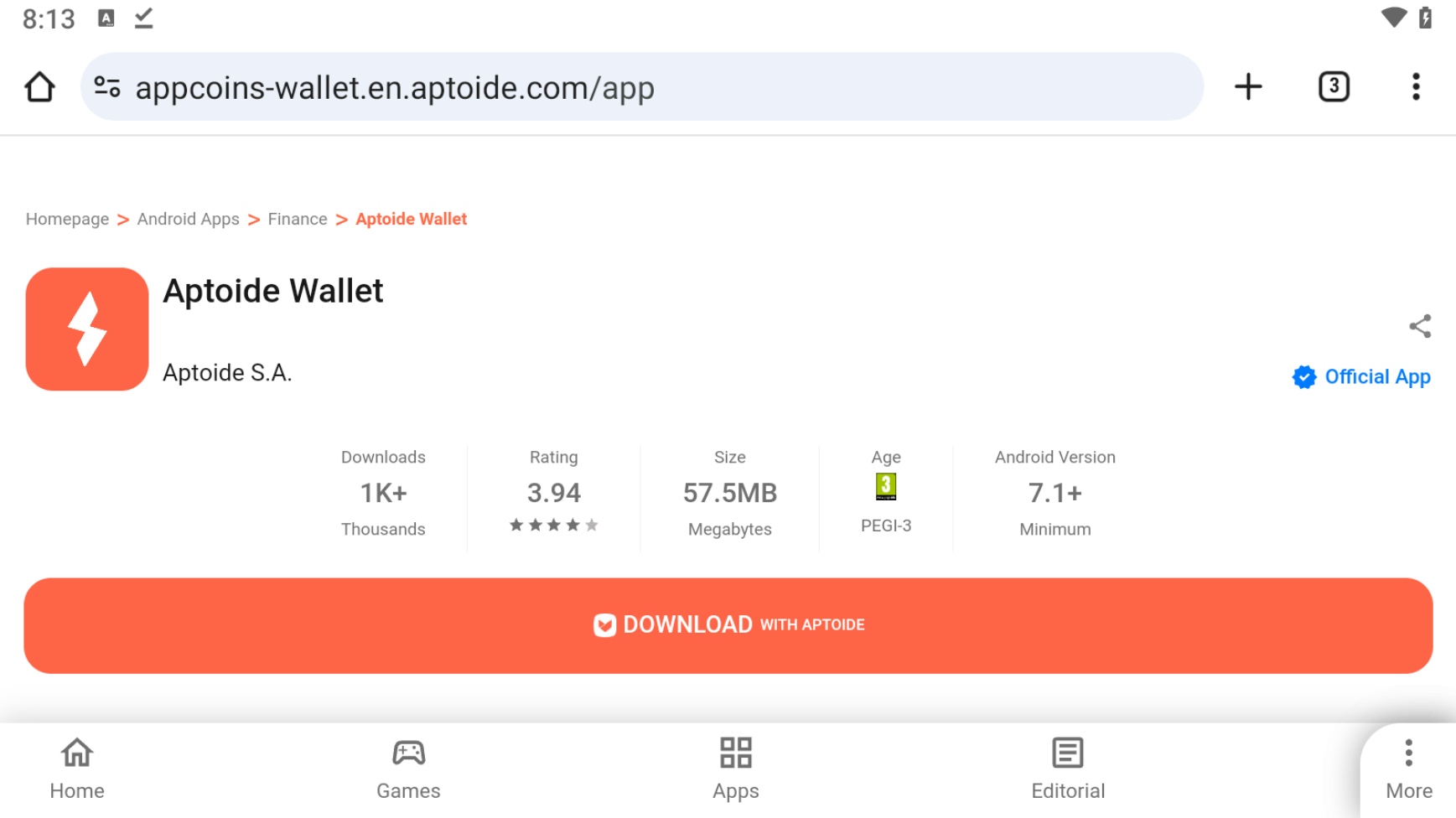 Aptoide Wallet on Aptoide appstore