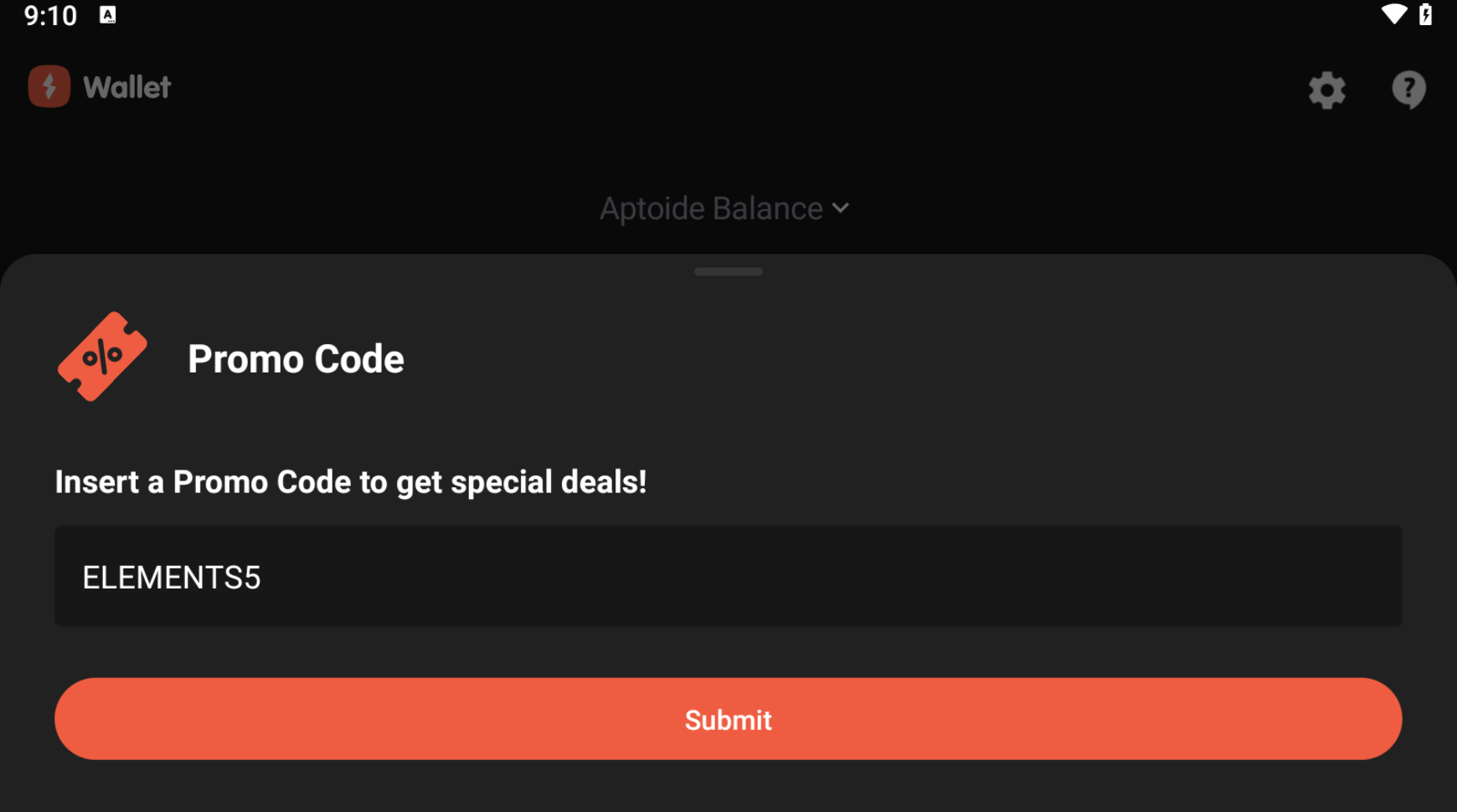 Aptoide Wallet Promo Code Entered